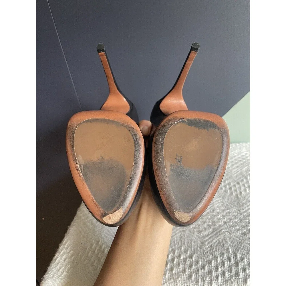 Alaia $1300 Black Leather Almond Toe 120mm/4.75in Pumps, Size 37, EUC